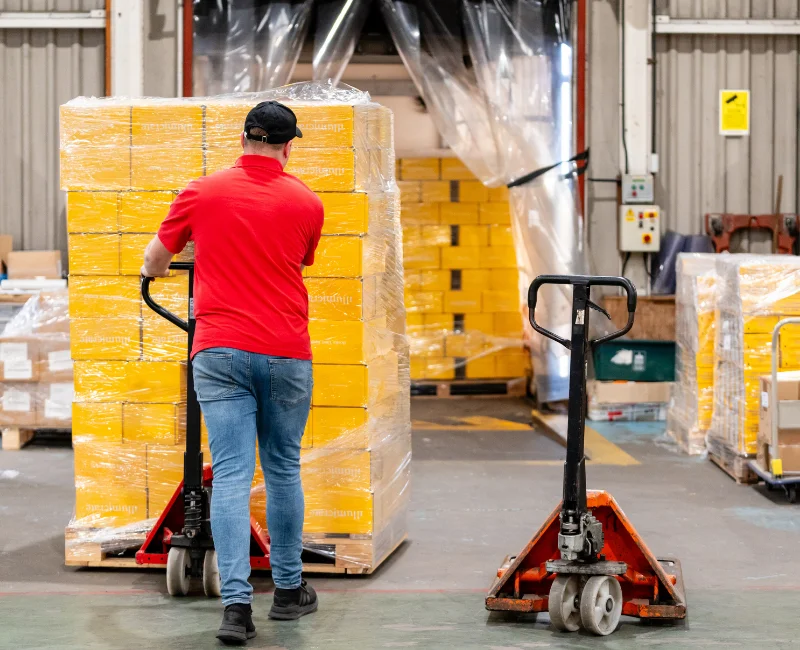 EC Group parcels and boxes being moved in fulfilment centre