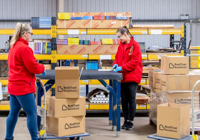 An image of EC Group employees preparing for a collection of BookTrust packages to be fulfilled