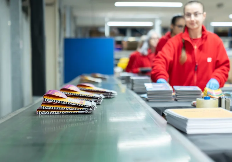 An image of the EC Group's fulfillment team packaging goods and material for BookTrust